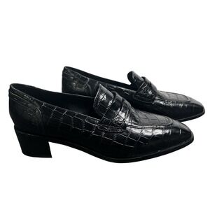 Aquatalia Women's Black Croc Embossed Leather Wedge Loafers Size 11 M Italy